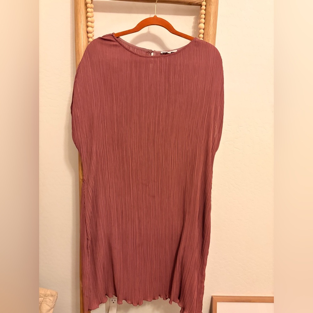 Madewell Women's Mauve Pleated Short-Sleeve Dress